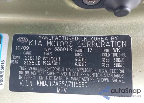 2010 Kia Soul + z USA, uszkodzony, nr VIN KNDJT2A28A7115669